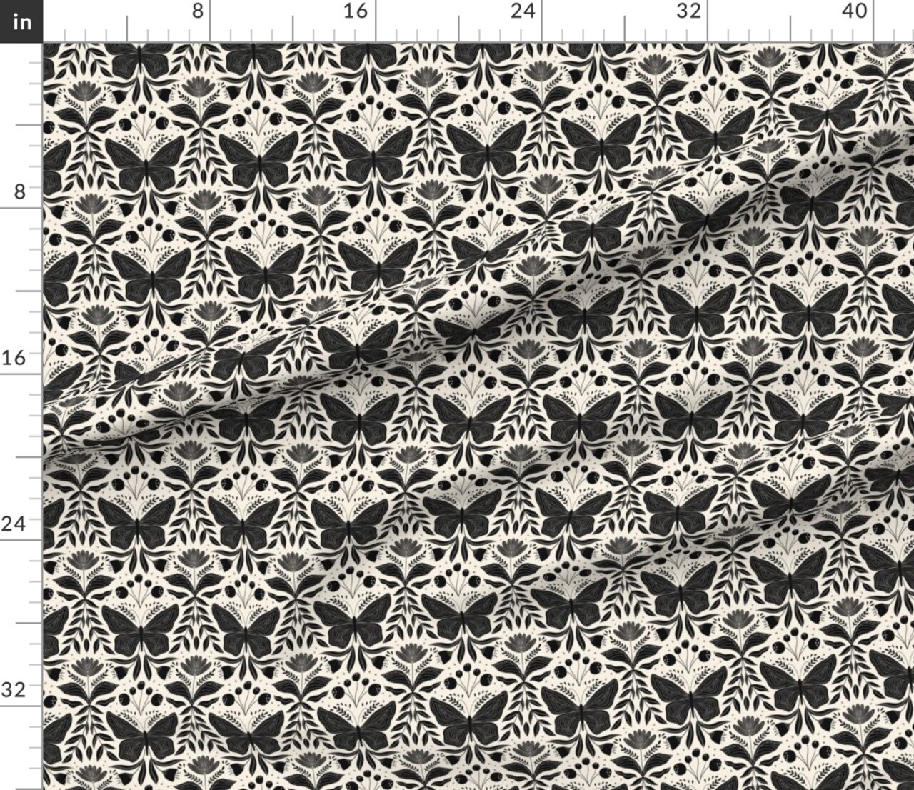 Gothic Butterflies Dark Whimsical Botanical Insect Nature Flowers Moody Vines Black Custom Printed Fabric by Spoonflower Various Fabrics by the Yard or Fat Quarter
